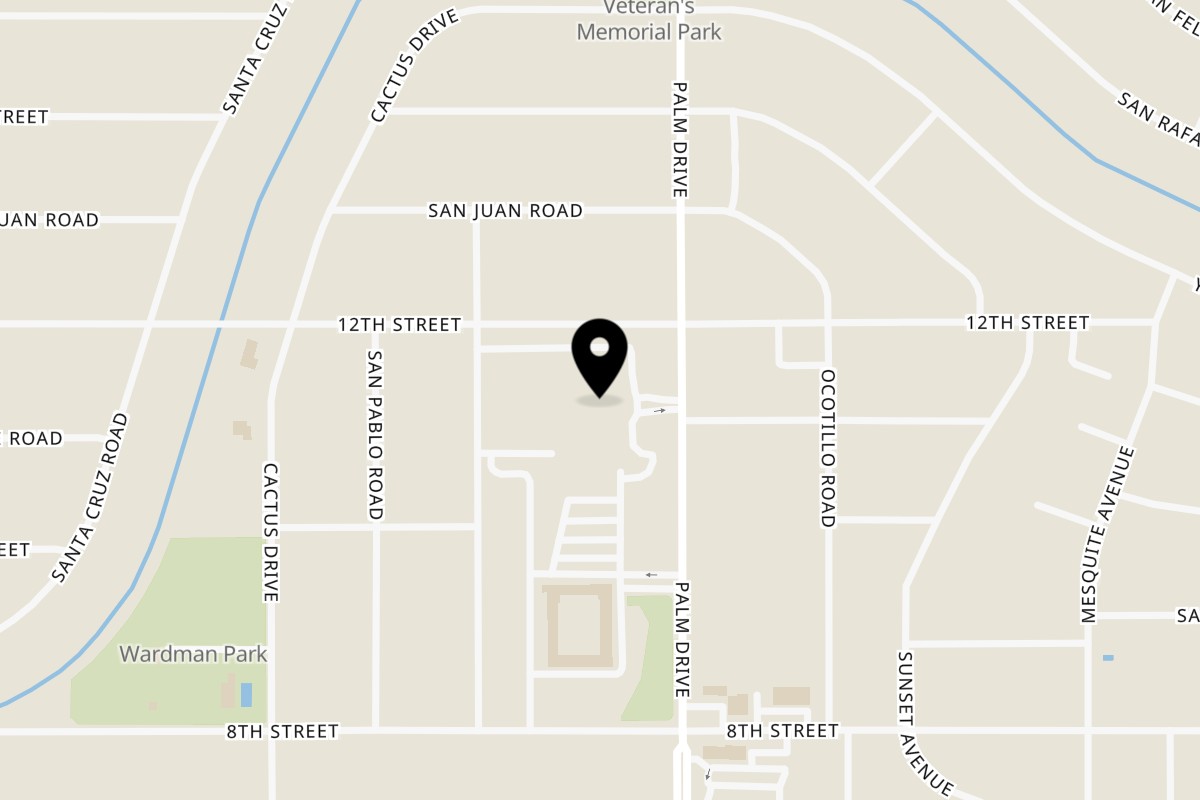 Map showing the location of Capri Italian Restaurant on 10625 Palm Dr in Desert Hot Springs